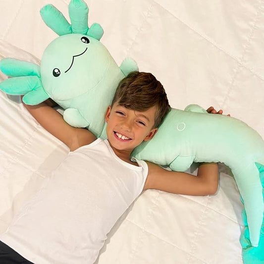 Tezituor Giant Axolotl Stuffed Animal 48 inch Long Plush Toy for Kids Adults Green Salamander Body Pillow for Girls 6-12, Axolotl-Lover Gifts Christmas Valentine's Day Easter, Glow in The Dark