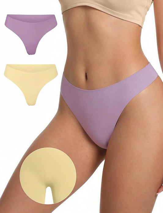 Seamless Thongs for Women No Show G-String Thong Breathable Cotton Panty Liners Underwear for Yoga Workout Gym