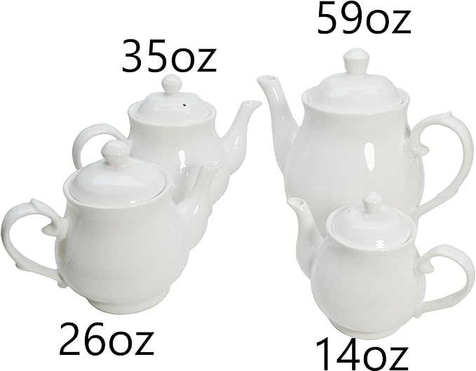 White Porcelain Teapot Set of 4, Small Lotus Tea Pot Coffee Tea Water Pot Vintage Ceramic Gooseneck Kettle (4 * 14oz)