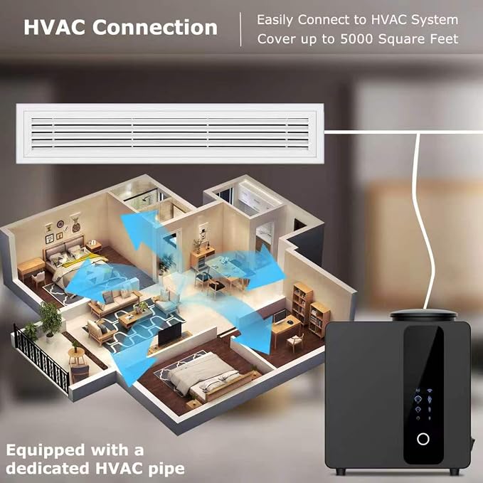 2026 Upgraded HVAC Scent Diffuser Machine Kit, Includes 2 Premium Oils, Wi-Fi Control, Cover 5000 Sq.Ft, Waterless Cold Air Aromatherapy Essential Oil Hotel Fragrance Diffuser for Large Room - Black