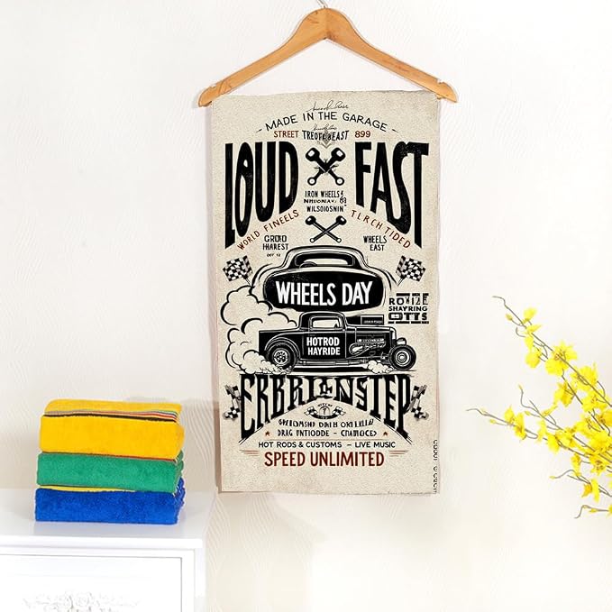 Hotrods Car Hand Towel Old School Vintage Face Towels Suit Travel Sports Pool Swimming Bath Camping Spa Gym Yoga,15x30 Inch