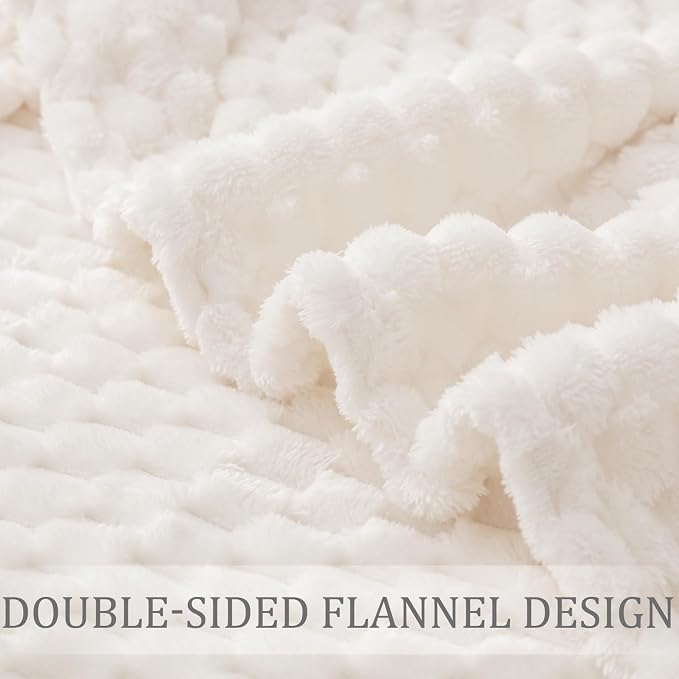 Exclusivo Mezcla 3D Fleece Queen Size Blanket for Bed, Ivory | Extra Soft Fuzzy Plush Lightweight Bed Blankets, Cozy Fluffy Decorative Blankets for All Seasons, 90x90 Inches