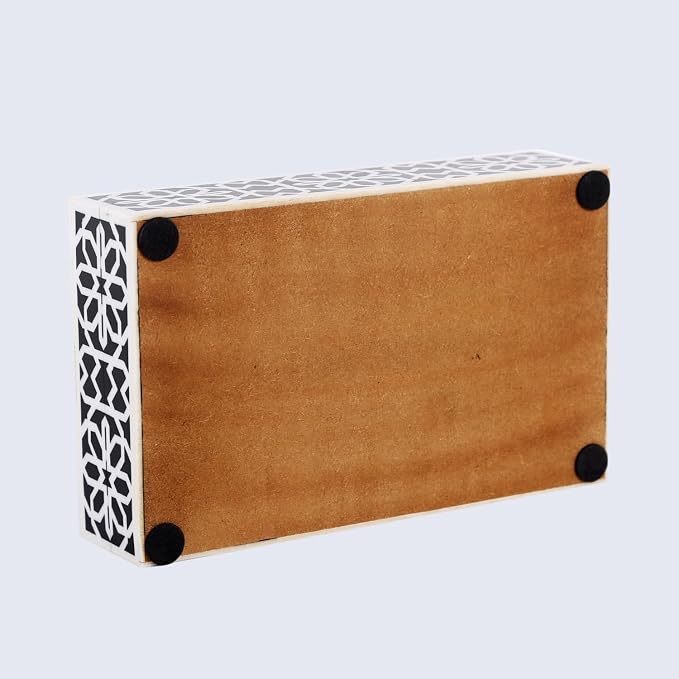 Handicrafts Home Small Decorative Storage Box with Lid, Black White Persian Tile Keepsake Box, Moorish Rosette Trinket Box for Jewelry, Desk Organizer & Coffee Table Decor, Shiraz 8 x 5 x 2