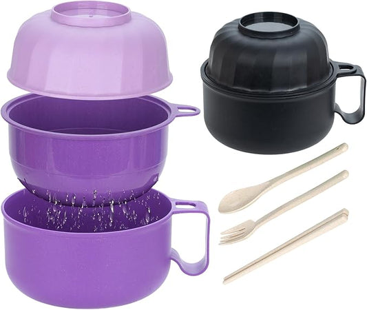 40oz 2 Pack Ramen Bowl, Portable Ramen Cooker, Instant Ramen Noodle Bowls College Dorm Room Apartment Essentials (Black Purple)