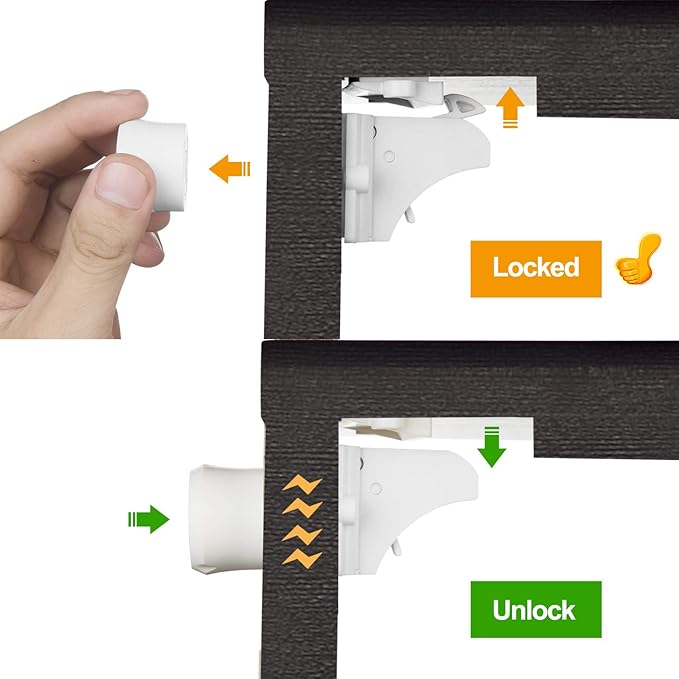 Vmaisi Adhesive Magnetic Locks for Cabinets & Drawers (10 Locks and 2 Keys) (Pack of 2)