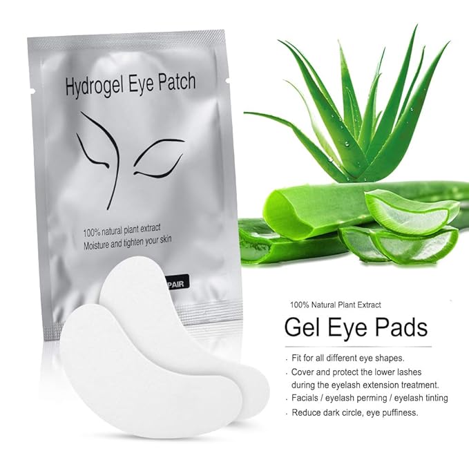 100Pairs Under Eye Eyelash Extension Gel Patches Kit, Lint Free Eye Mask Pads Lash Extension Beauty Tool with Transparent Cosmetic Bag