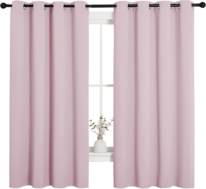 NICETOWN Blackout Curtain Panels for Girls Room, Nursery Essential Thermal Insulated Solid Grommet Top Blackout Drapes (Lavender Pink, 1 Pair, 55 x 68 inches)