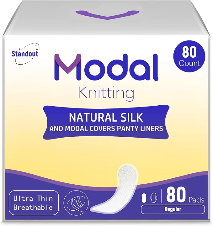 Modal Panty Liners for Women, Natural Silk and Modal Cover-Ultra Super Thin Breathable Daily Liners, Regular, Wrapped, Unscented Pantiliners, Light Absorbency, 80 Count (Packaging May Vary)