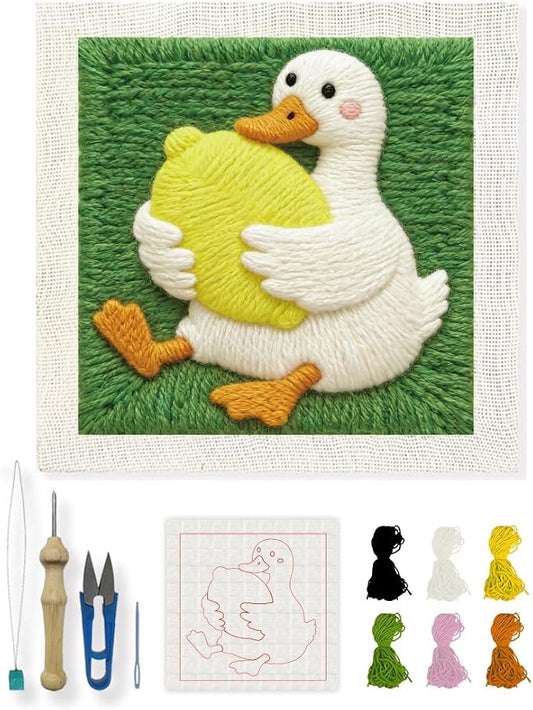 INFUNLY Goose Punch Needle Embroidery Kit 9.4x9.4 Inch DIY Punch Needle Kit for Adults Complete Needlepoint Starter Kits with Lemon Pattern Instruction Tools for Craft Lovers Home Wall Decor