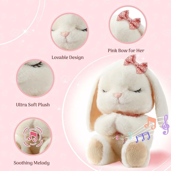 Baptism Gifts for Girl, Catholic Christening, Baby Dedication & Baptismal Gift Set for Baby Girls & Kids, with 9" Musical Praying Bunny Plush Toy & Everybunnies' Blessing Book in Keepsake Box