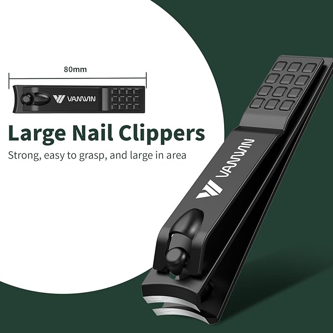 German Nail Clippers for Men, VANWIN Nail Clipper Set (4-Pack) Ultra Sharp Matte Stainless Steel Fingernail & Toenail Clippers with Glass Nail File, Nail Cutter Stocking Stuffers for Men Women Black