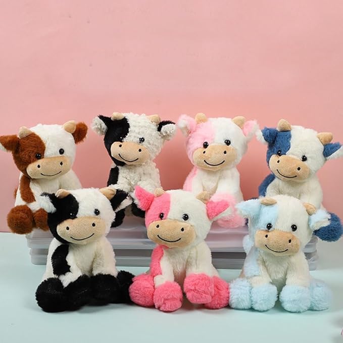 Cow Stuffed Animals Soft Plush Cute Cow Doll for Boys Girls 11.8in (zuo NIU Hong se 30cm)