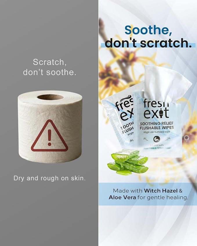 Flushable Hemorrhoid Wipes – 36 Count – Individually Wrapped with Witch Hazel & Aloe Vera, Large Discreet Travel Wipes for Adults, Soothing & Gentle on Skin