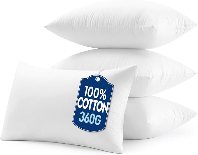 MIULEE 12x20 Inch Pillow Inserts Pack of 4-100% Cotton Cover | White Lumbar Throw Pillow with 100% Virgin Microfiber for Bed Sofa Couch Living Room, All-Season Decorative Back Support