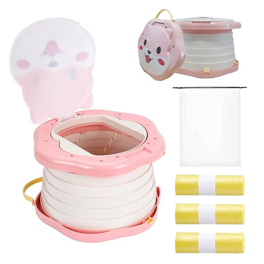 SunnySmile Portable Potty Cute Puppy Design, Portable Toddler Toilet with 45 Disposable Bags, Foldable Toddler Travel Potty for Camping, Road Trips & Car Toilet for Kids