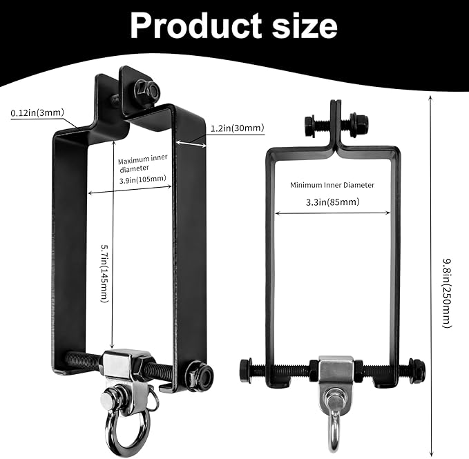 Heavy Duty Swing Hangers with 180° Snap Hooks Metal Swingset Accessories Swing Set Brackets Hardware Swingset Attachments Wooden Sets Playground Porch Outdoor Indoor (Black of 2Pcs)