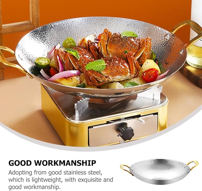 Kichvoe Hammered Griddle 11.81 Inch Double Handle Cooking Pan Stainless Steel Kitchen Cookware for Hot Pot Seafood Korean Ramen Home and Restaurant Use