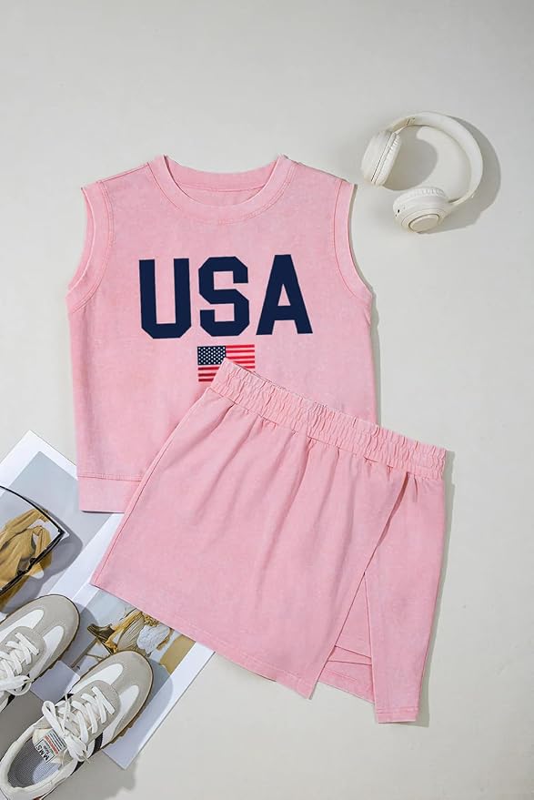 Women 2pc Mineral Wash Athletic Lounge Tank Skirt Set | Soft mineral wash cotton,Breathable.Relaxed lined split skirt.Ideal for travel,lounge,gym,workout casual daily wear