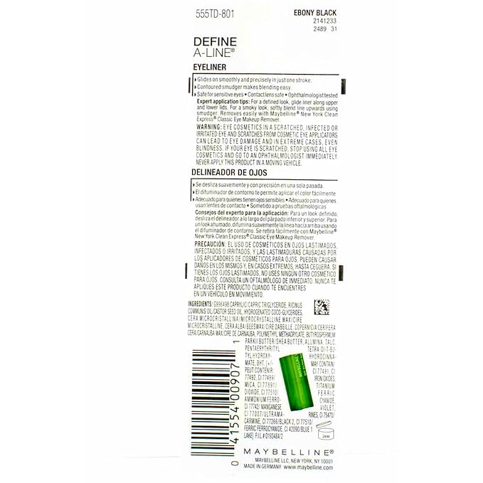 Maybelline Define-A-Line Eyeliner, Ebony Black [801], 1 ea (Pack of 2)
