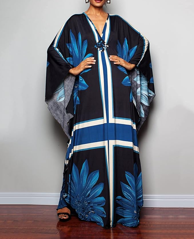 Venasha Womens Caftan Floral Print Kaftan Dress Short Sleeve Swimsuit Cover up Loungewear for Summer