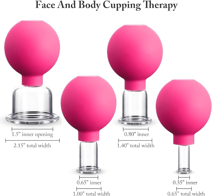 BBTO 4 Pieces Glass Cupping Set Glass Silicone Cupping Cups Massage Vacuum Suction Cupping Cups for Body Face Leg Arm Back Shoulder Muscle and Joint Pain (Rose)