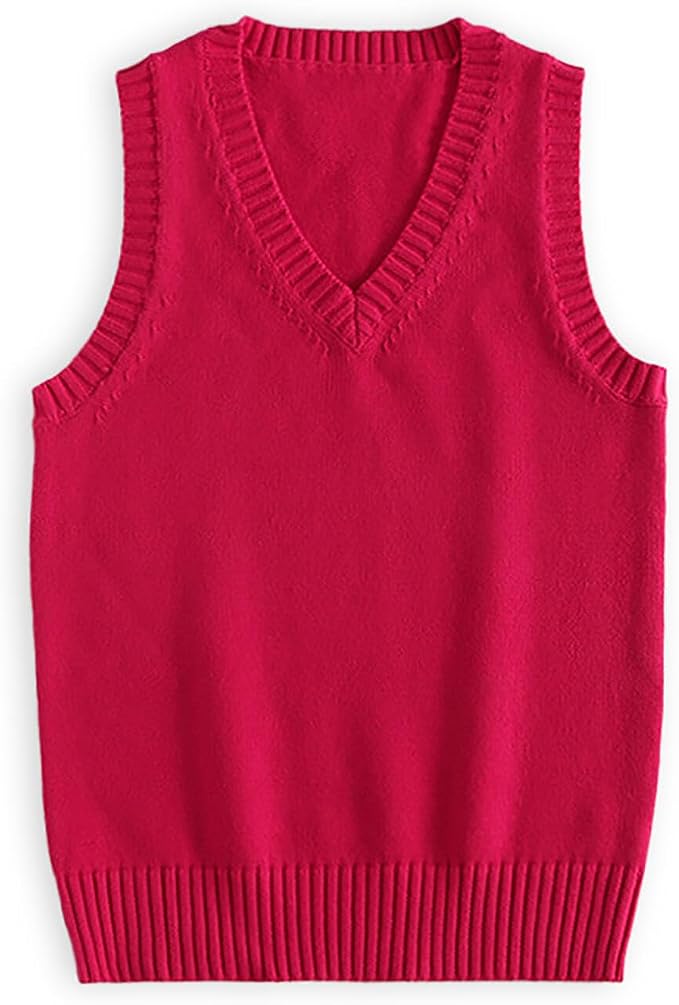 jinghuiyue Women’s V Neck Sweater Vest School Uniform Solid Color Sleeveless Knit Sweaters Pullover Tank Tops