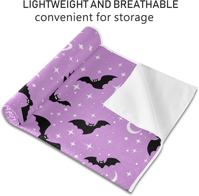 Halloween Bats Moons Yoga Mat Towel 73 x 27 Inch Non Slip Soft Sweat Absorbent Hot Yoga Mat Towel for Pilates and Workout
