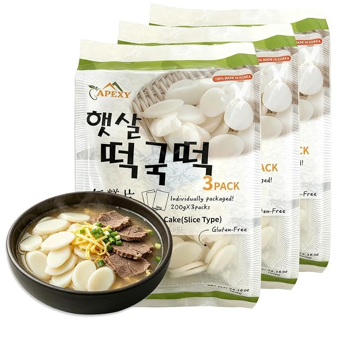Apexy Korean Tteokbokki Rice Cake Slice 21.16oz | No MSG, Gluten-Free, Non-GMO | Authentic Korean Sticky Rice Cakes for Stir-Fry & Spicy Tteokbokki | Fresh & Chewy Texture | Pack of 3