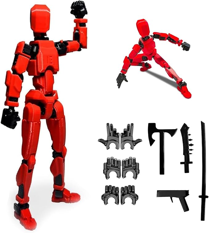 (Assembly Completed 2025 New Titan 13 Action Figure Set,Lucky Robot 13 Action Figure 3D Printed Multi-Jointed Movable,Nova 13 Action Figures,Multiple Accessories (Assembly Completed- red)