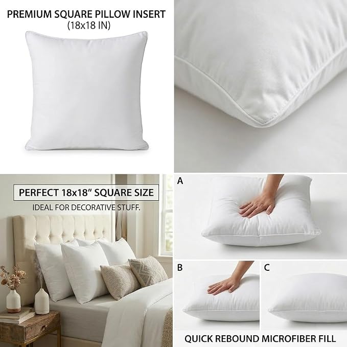 Qeils 20 x 20 Pillow Inserts Set of 2 White Throw Pillow Inserts with Soft Polyester Cover - Rectangle Square Interior Sofa Pillow Inserts Decorative Pillow Insert White Couch Pillow