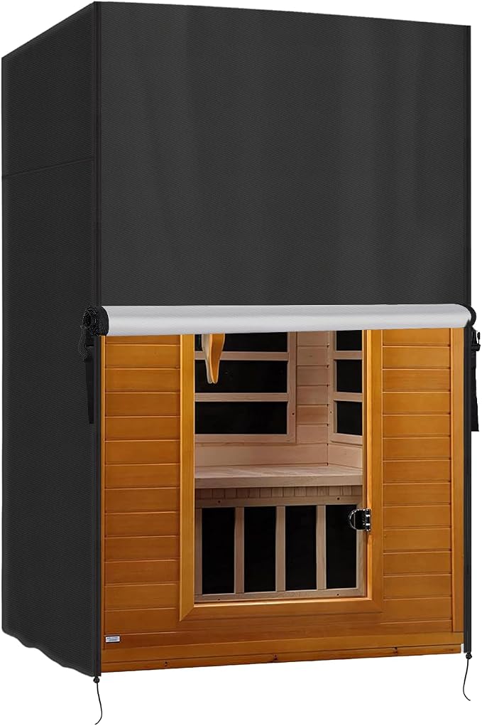Outdoor 2-person Sauna Cover, Heavy Duty Waterproof Saunas Cover Compatible with Dynamic Andora Wood Infrared Home Sauna,(Black) (47.6"Lx44.9"Wx73.6"H)