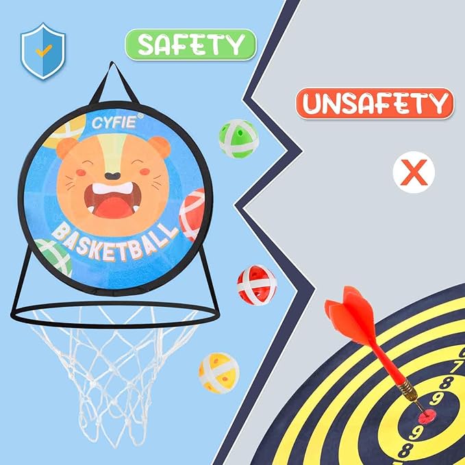 2 in 1 Basketball Hoop and Dart Board，Double Sided 14" Dart Board，Basketball Hoop for Kid Toddlers, Sports & Outdoor Games Toys，Birthday Gift Toys for 3 4 5 6 7 8 9 10 Years Old Boys Girls Kids Party
