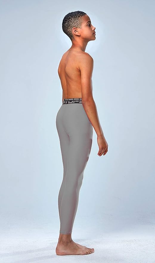 DEVOPS 2 Pack Youth & Boys Thermal Compression Baselayer Sport Tights Fleece Lined Pants & Long Sleeve Top