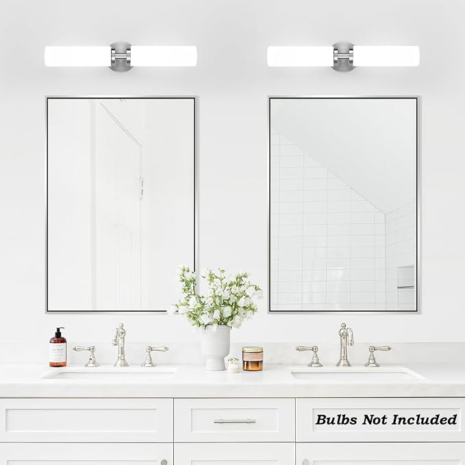 Wall Sconces Set of Two, Brushed Nickel Gold Bathroom Sconces Wall Lighting with Milky White Glass, Hardwired Modern Sconces Wall Decor Set of 2 Bathroom Light Fixtures for Mirror Living Room Bedroom