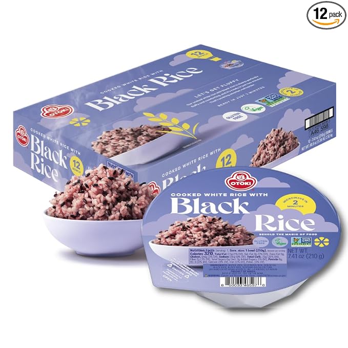 OTOKI Korean Sprouted Black Rice, Antioxidant-Rich Purple Rice Bowls, Gluten-Free & Vegan, Ready in 2 Minutes, 7.41 oz (Pack of 12)