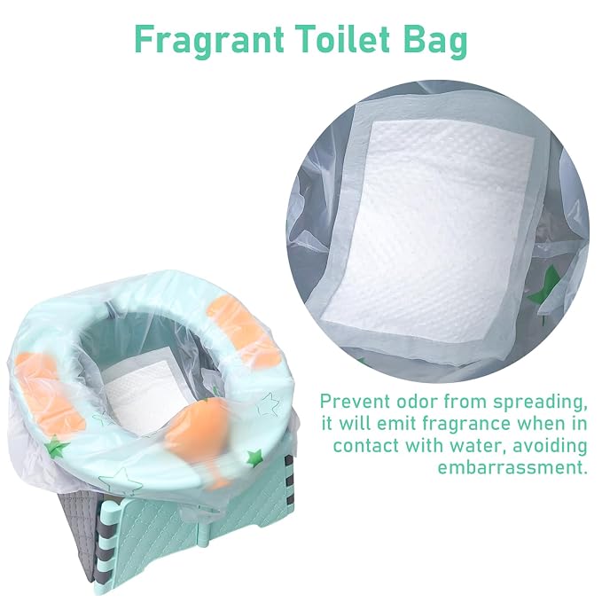 Disposable Portable Potty Liners Fragranced to Absorb Odor, Universal Fit Most Chairs Leak-Proof Liners for Travel Potty Seat Suitable Children and Toddlers(60 Count)