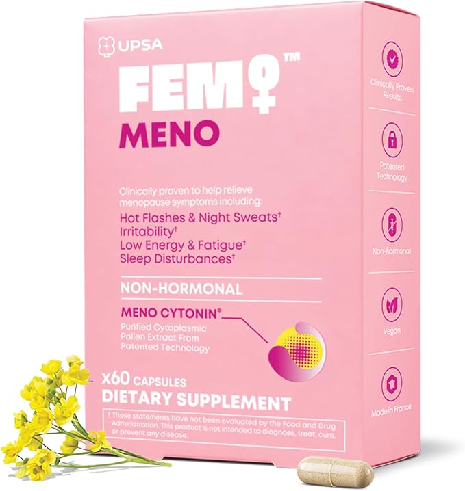Upsa FEM Meno Menopause Supplements for Women - Non-Hormonal Menopause Relief for Hot Flashes & Night Sweats - Hormone Balance Support for Sleep, Mood & Energy - 60 Capsules (60 Count)