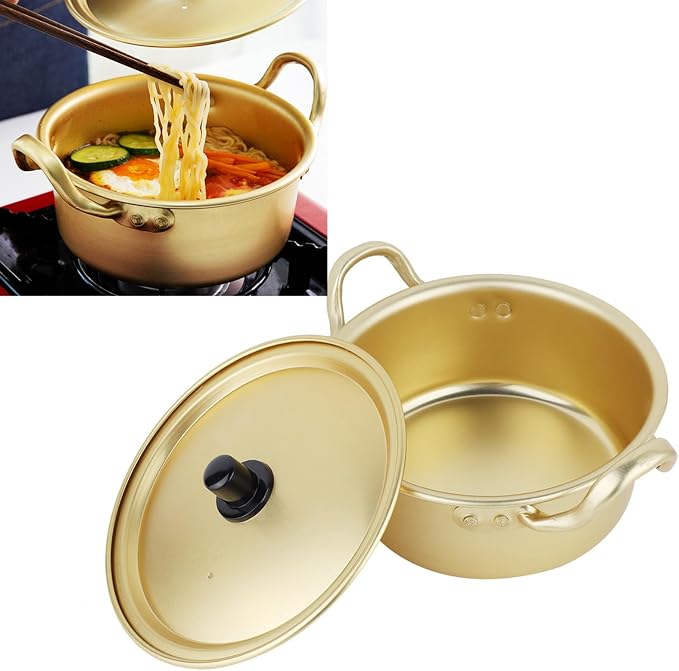 Yinhing Korean Ramen Pot Korean Noodle Pot Ramen Noodle 16cm Yellow Aluminum Stockpot for Noodles Cooking Lightweight and Easy to Suitable for Open Mystical/Fantasy and Electri (#1)