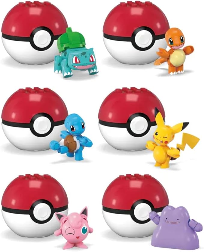MEGA Pokémon Poké Ball Building Set, Includes Bulbasaur, Charmander, Ditto, Jigglypuff, Pikachu, Squirtle, Ages 6+ GFC85-963F