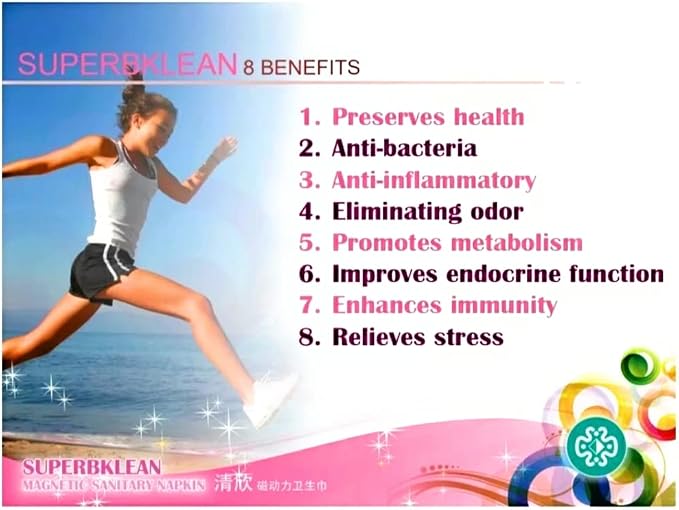 Longrich Pads Superbklean Magnetic Sanitary Napkin, Anion, Far Infrared (Heavy Flow or Night use, 8 Pads)