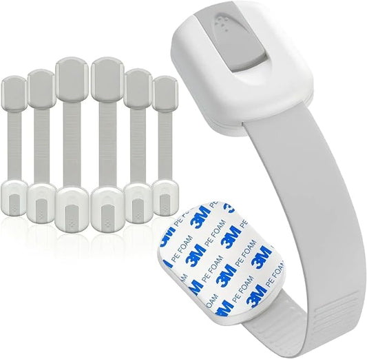 6 pcs Multi-Use Adhesive Straps Locks No tools and drilling - Childproofing Baby Proofing Cabinet Latches for Drawers, Doors, Toilet Seat, Dishwasher, Cupboard, Fridge, Oven,Trash Can