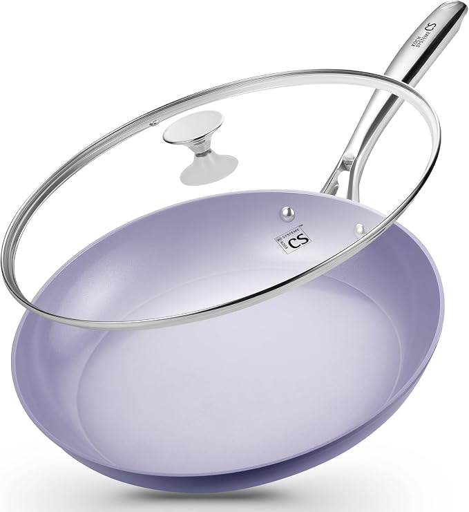 KOCH SYSTEME CS 14 Inch Frying Pan with Lid, Large Skillet with Lid, Extra Large Fry Pan for Family & Commercial Use, Oven Safe, 14 Inch Skillet Lids, Induction Compatible, Purple