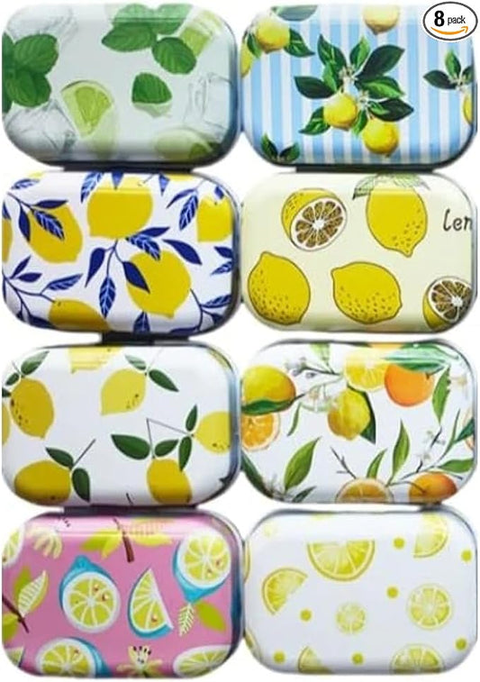 8Pcs Metal Hinged Tin Box Container Floral Farmhouse Rustic Mini Portable Small Storage Container Kit with Lid for Home Storage 2.1x1.5x1 Inch (Yellow)