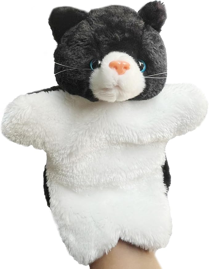 Cat Hand Puppets Kitten Plush Animal Toys Dolls for Kids Imaginative Pretend Play Storytelling Black&White