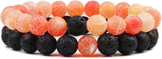 FORUBUS 2Pcs Lava Rock Beaded Bracelet Set – Essential Oil Diffuser Jewelry with Natural Stone Beads for Aromatherapy, Yoga, Meditation, and Stress Relief, Stretchy Bracelets for Women Men