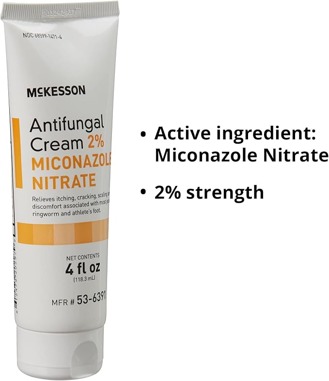 McKesson Antifungal Cream, 4 oz, 12 ct | 2% Miconazole Nitrate, Relieves Itching, Burning, Cracking from Jock Itch, Ringworm and Athlete ft