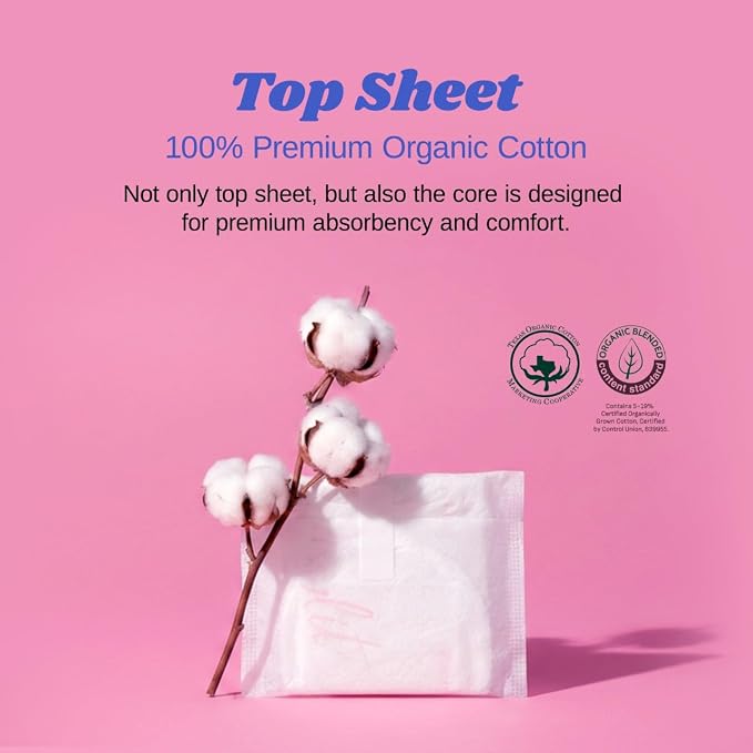 Livlit Ultra Thin Panty Liners Sanitary Pads, 100% Certified Organic Cotton from Texas, Light Absorbency, Chlorine Free, Unscented, Hypoallergenic Panty Liners for Women (40 Count)
