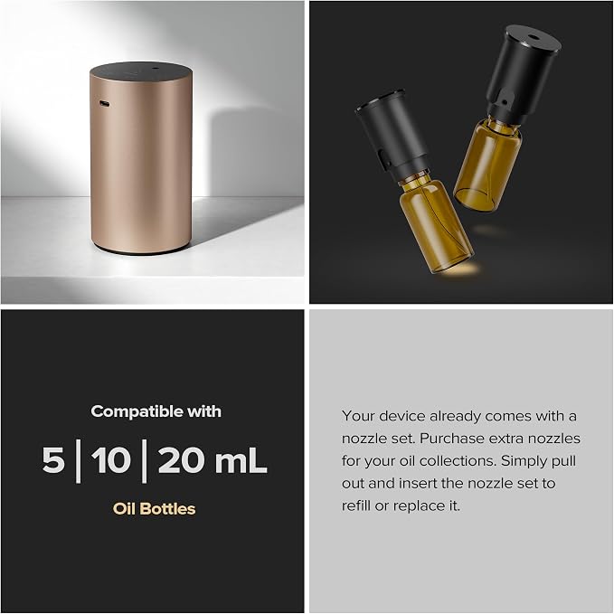 Airversa ADX Waterless Essential Oil Diffuser Starter Kit, Titanium | 4 x 10mL Fragrance Oi, Up to 600 sq ft, Battery Operated, Portable for Home Car Office, ADXKit-4x10-02
