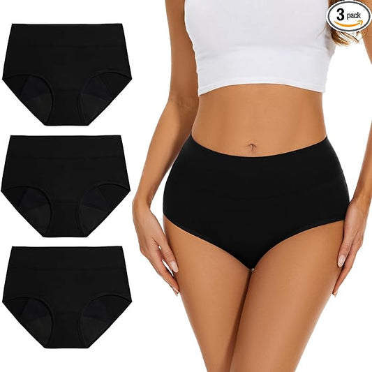 Allbase Incontinence Underwear for Women High Absorbency Period Panties Ladies Leakproof Protective Menstrual Postpartum Bladder Control Washable Cotton Briefs Black Multipack