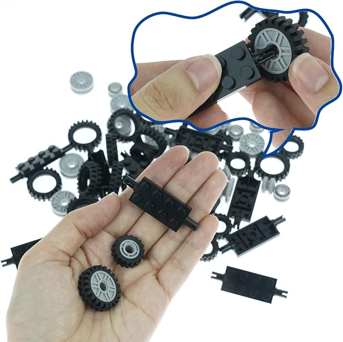 City Car Wheels Tires Axles Kits Set, 70pcs Vehicle Truck Parts Classic Pieces Accessories, Bulk Bricks Sets Construction Toys